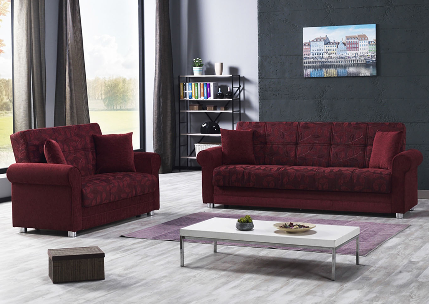 Rio Grande Burgundy Chenille Sofabed & Loveseat,Ottomanson (Previously Casamode)