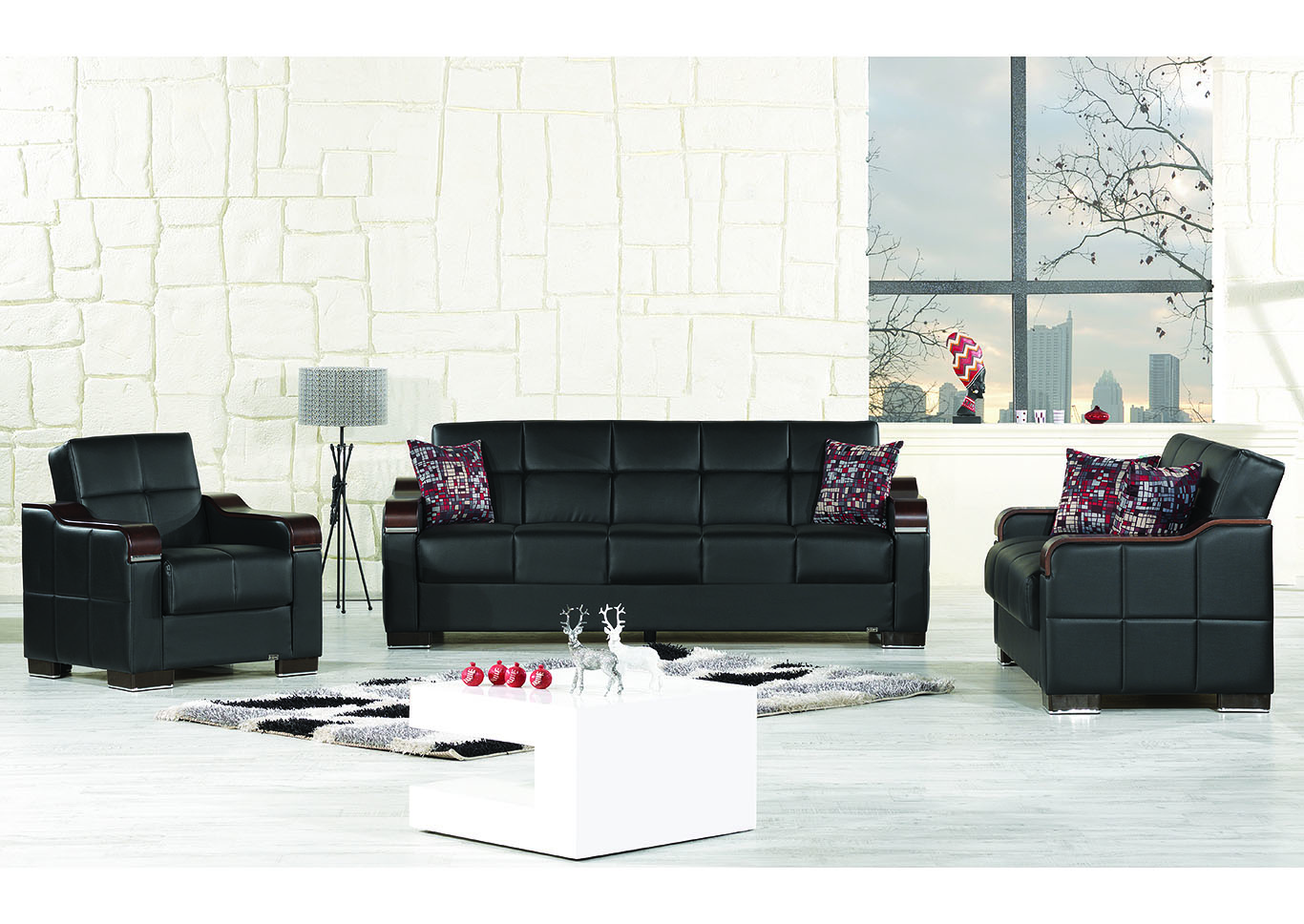 Uptown Black Three-Piece Seating Set,Ottomanson (Previously Casamode)