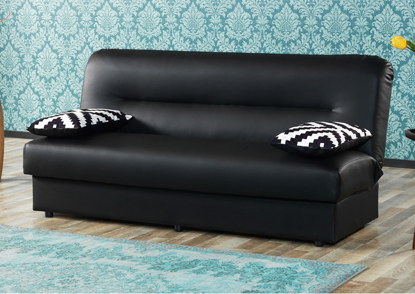 Xena Black PU Sofabed,Ottomanson (Previously Casamode)