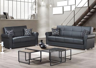 Image for Avalon Plus Zen Black PU Sofabed & Loveseat