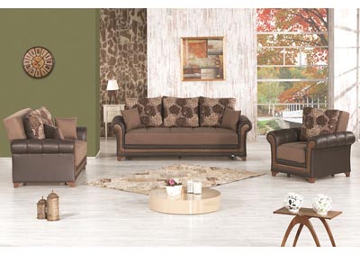 Image for Dream Decor Brown Polysester Sofabed & Loveseat