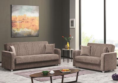 Elegance Light Brown Sofabed & Loveseat