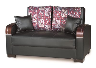 Mobimax Black Leather Love Seat,Ottomanson (Previously Casamode)