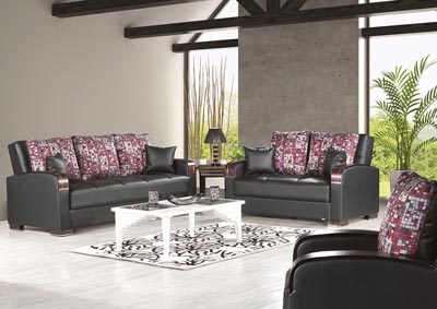 Image for Mobimax Black Leather Sofabed & Loveseat