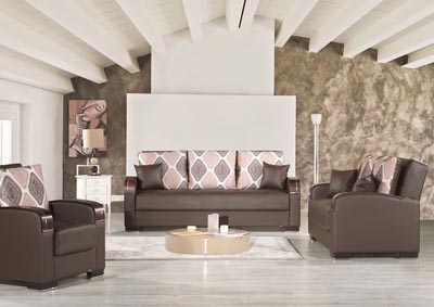 Image for Mobimax Brown Leather Sofabed, Loveseat & Chair