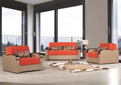 Image for Sleep Plus Orange Chenille Loveseat Sleeper & 2 Armchair Sleepers