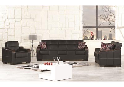 Image for Uptown Black PU Sofabed, Loveseat & Armchair