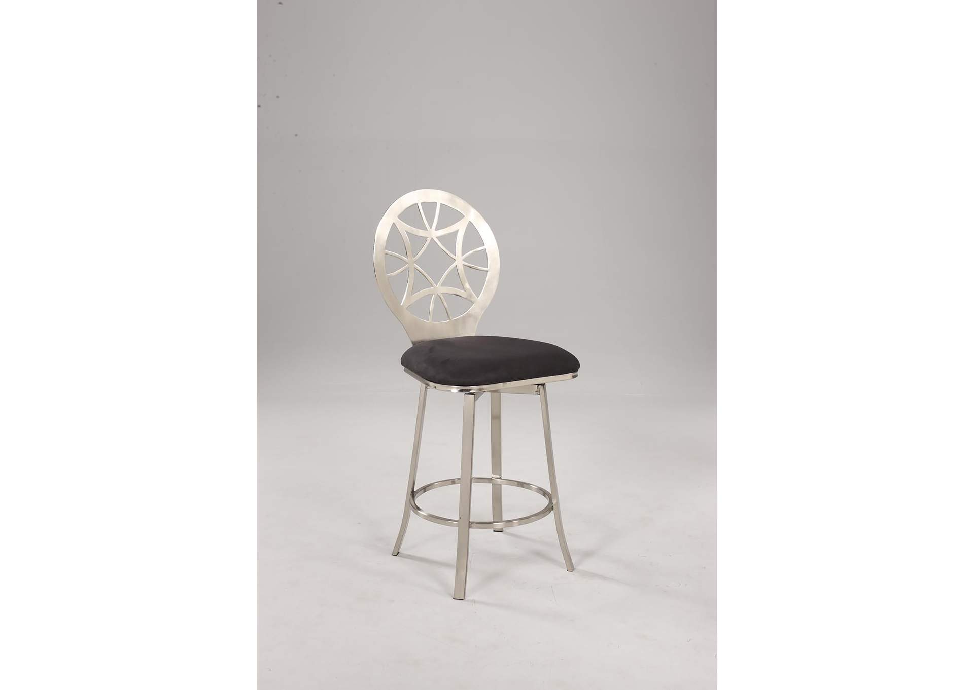Brushed Nickel Laser Cut Round Back Memory Swivel Counter Stool,Chintaly Imports
