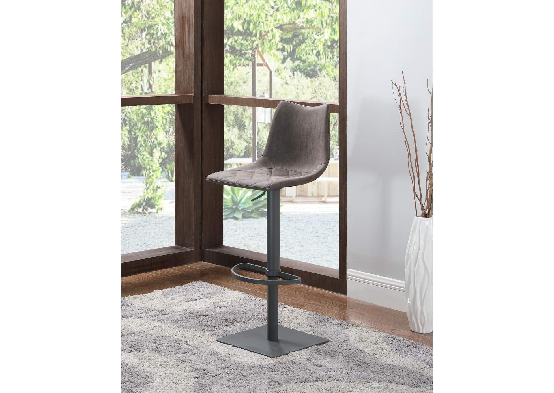 Curved Back Pneumatic-Adjustable Stool w/ Diamond Stitched Seat,Chintaly Imports