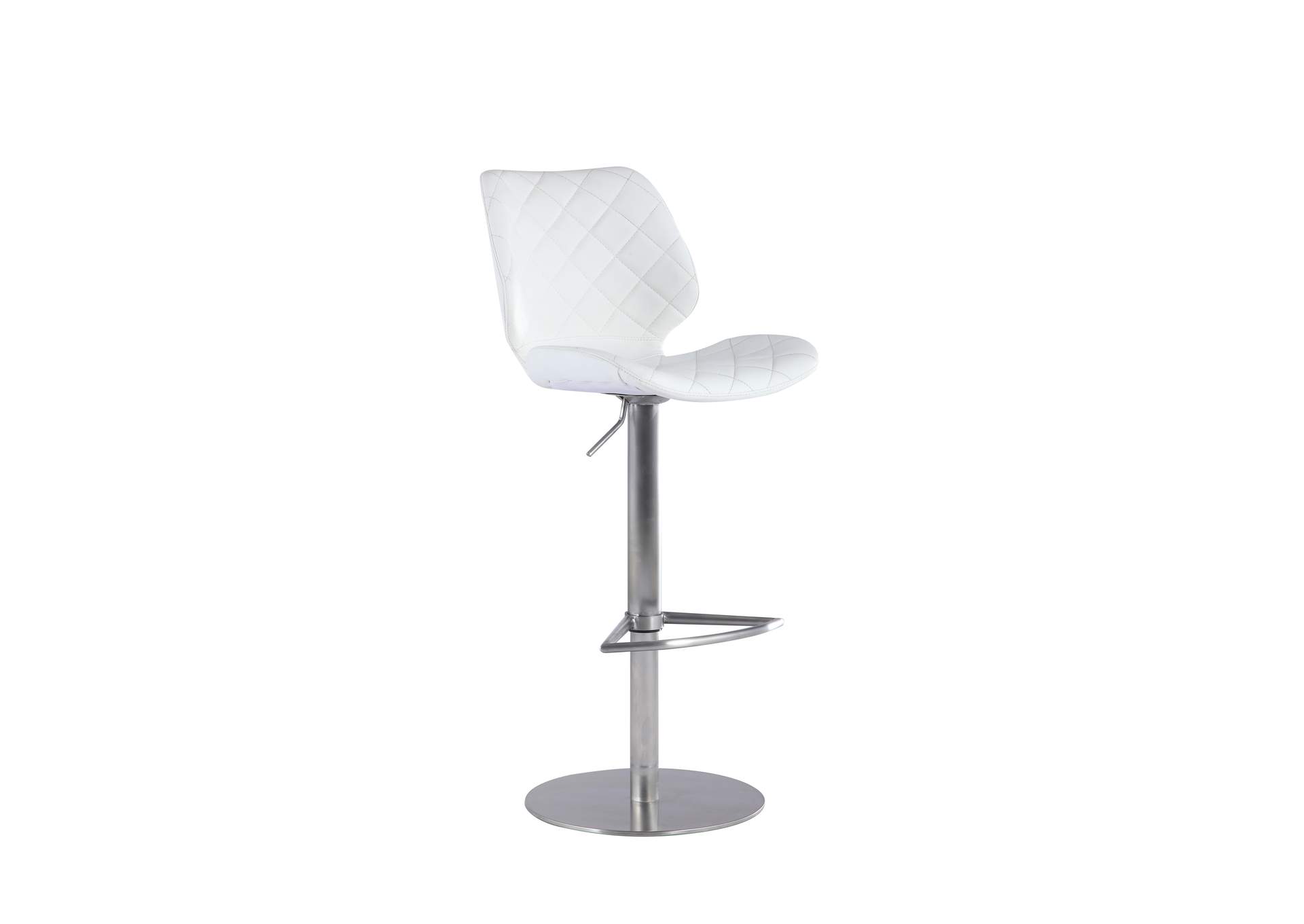 Brushed Stainless Steel Modern Pneumatic-Adjustable Stool w/ Diamond Stitched Seat,Chintaly Imports