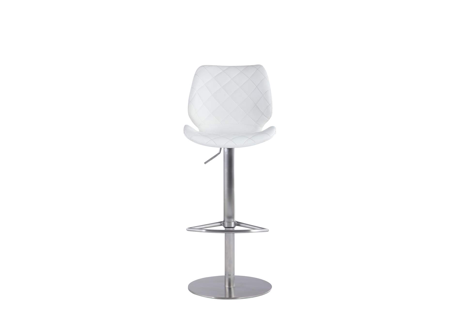 Brushed Stainless Steel Modern Pneumatic-Adjustable Stool w/ Diamond Stitched Seat,Chintaly Imports