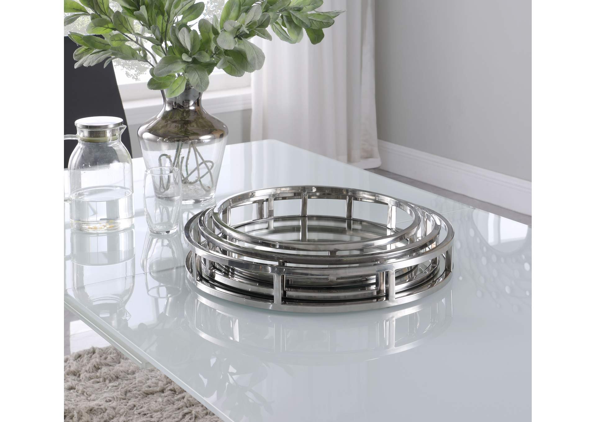 Round Stainless Steel Mirrored Nesting Trays,Chintaly Imports