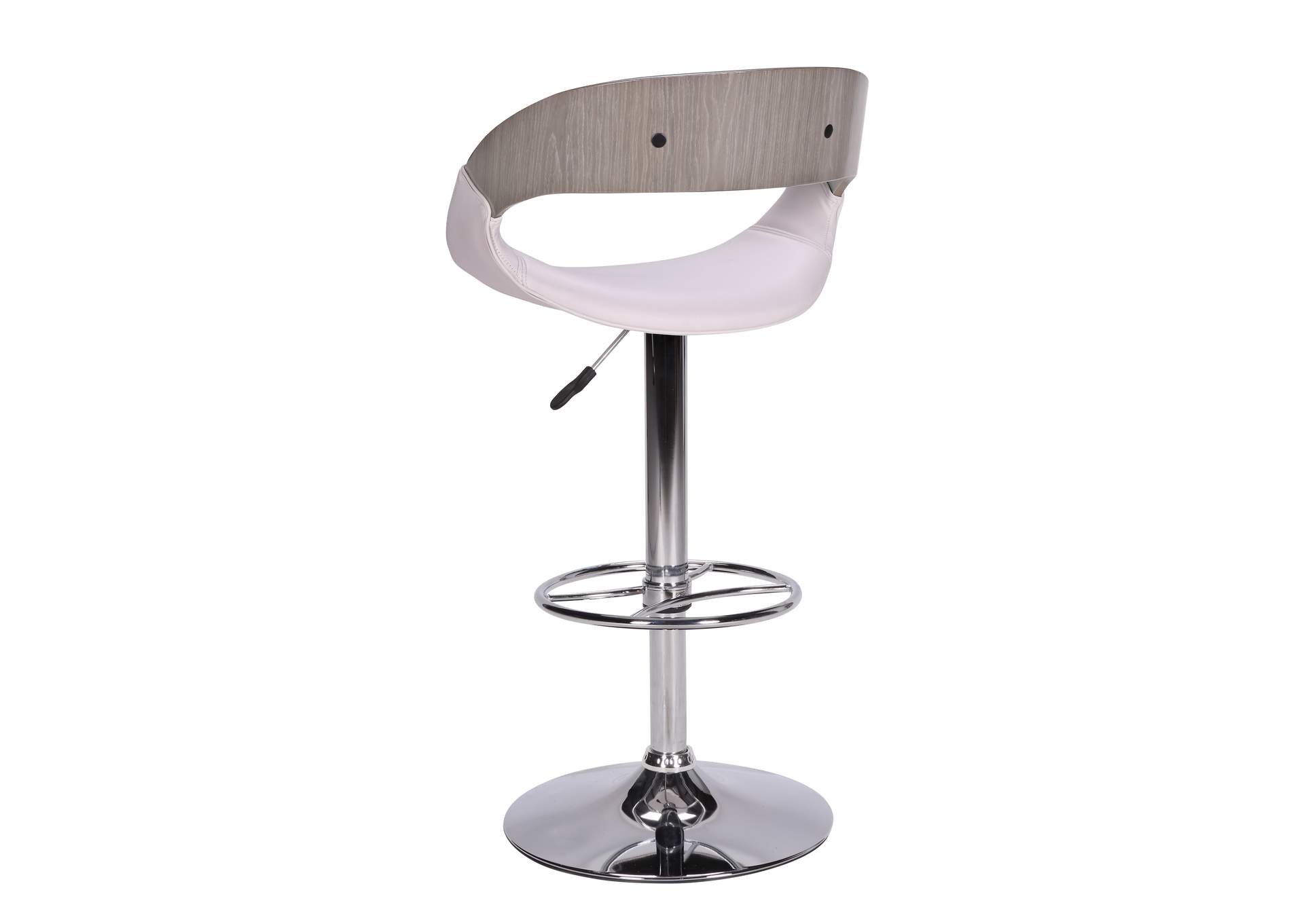 Chrome & Silver oak Curved Open Wood Back Adjustable Stool,Chintaly Imports