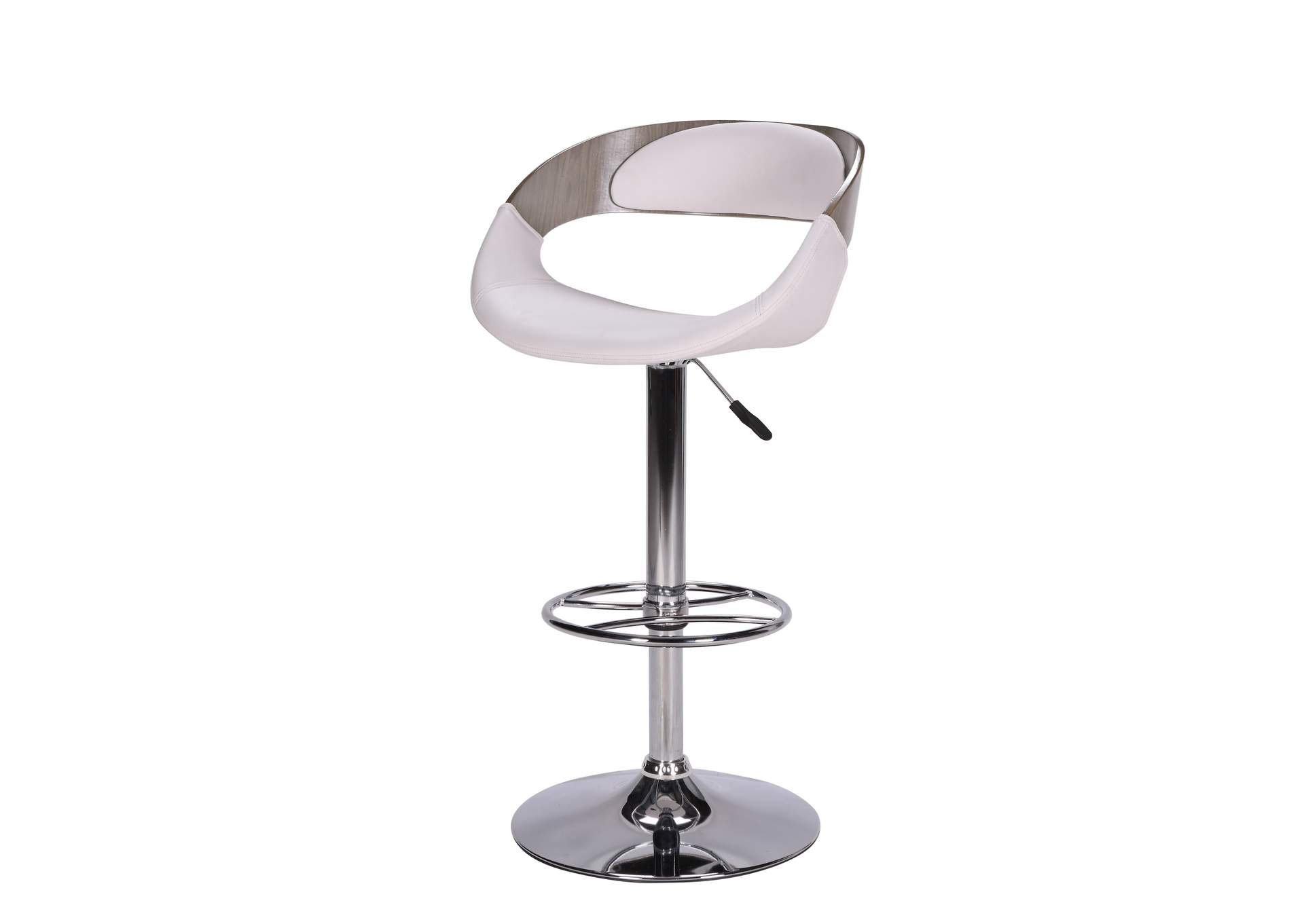 Chrome & Silver oak Curved Open Wood Back Adjustable Stool,Chintaly Imports