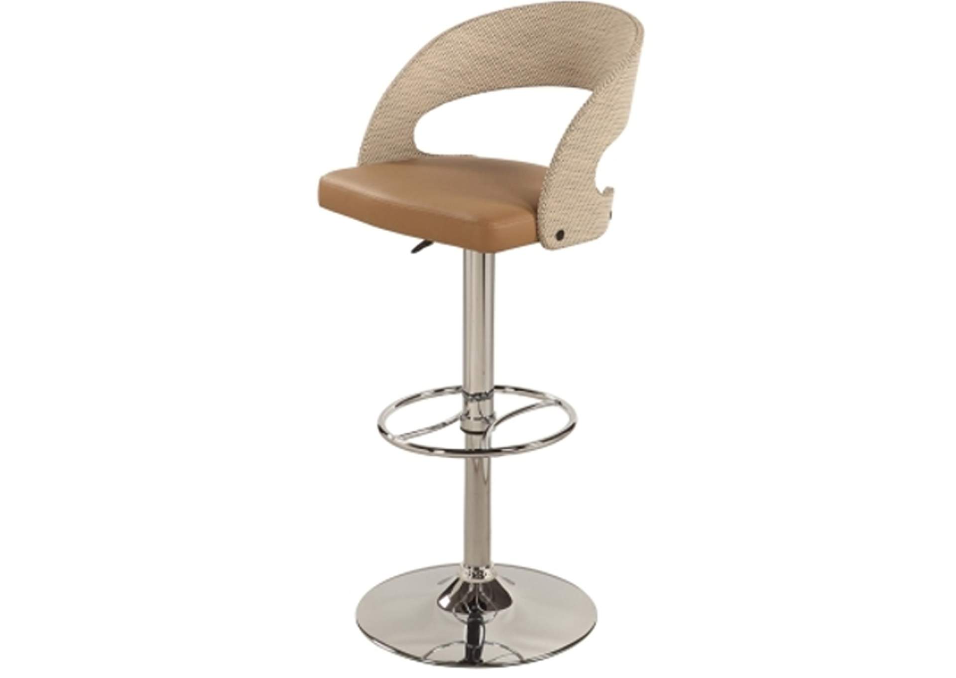 Taupe Curved Round Rattan Back Pneumatic Stool,Chintaly Imports