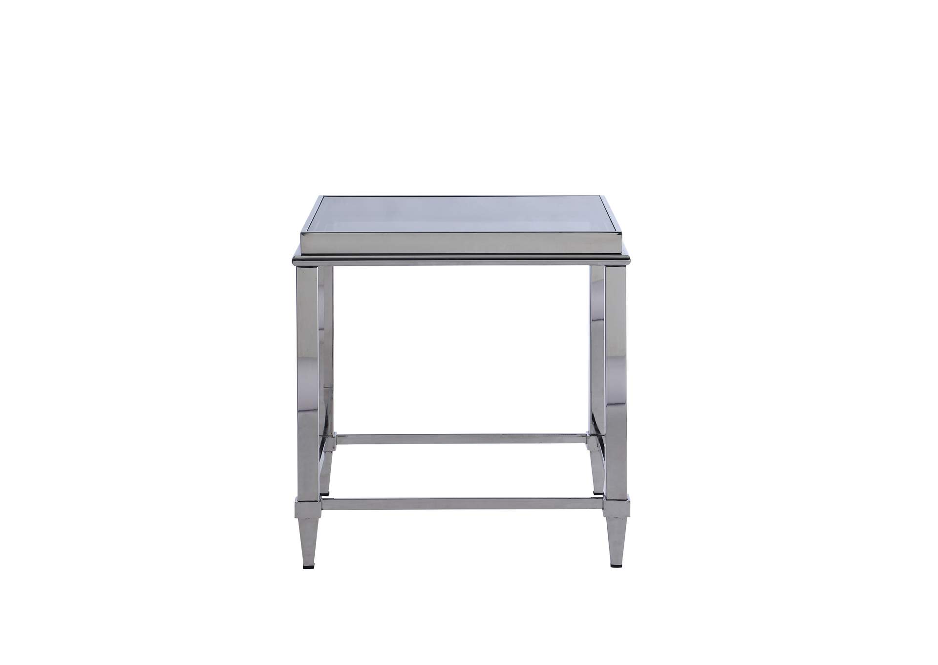 Polished SS Contemporary Lamp Table w/ Glass Top & Gray Trim,Chintaly Imports