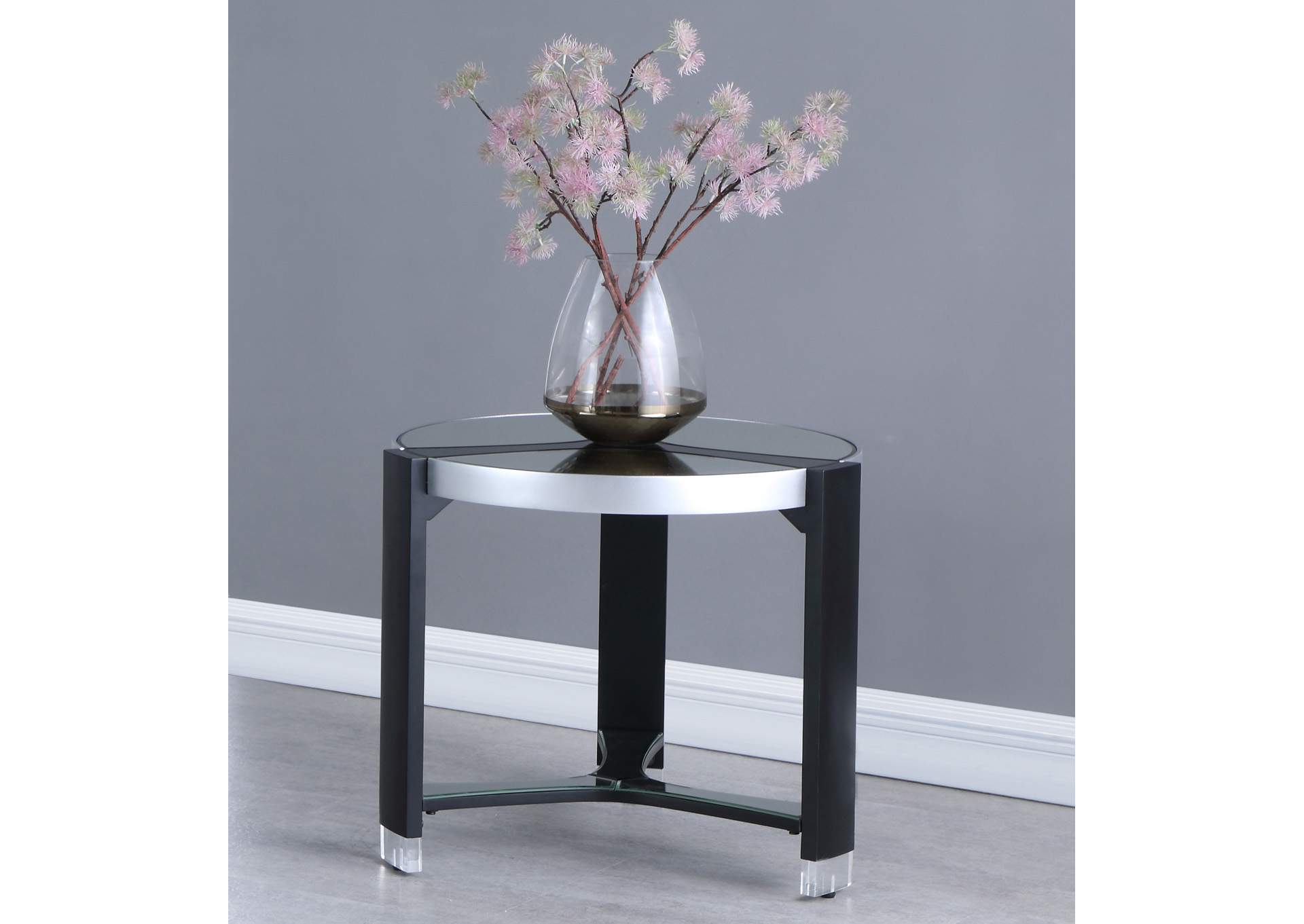 Round Lamp Table With Mirror Top,Chintaly Imports