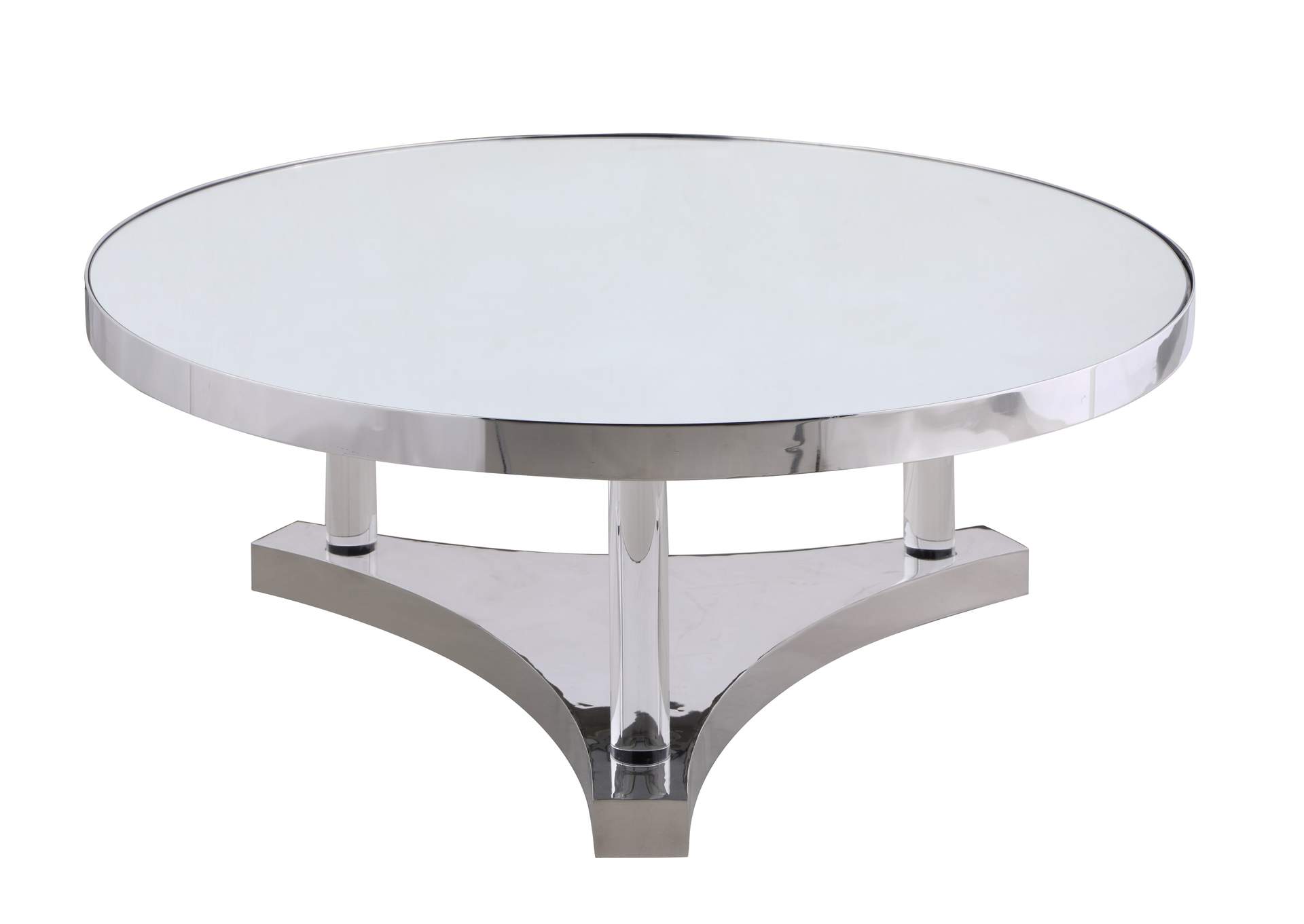 Polished SS Cocktail Table w/ Mirror Accent,Chintaly Imports