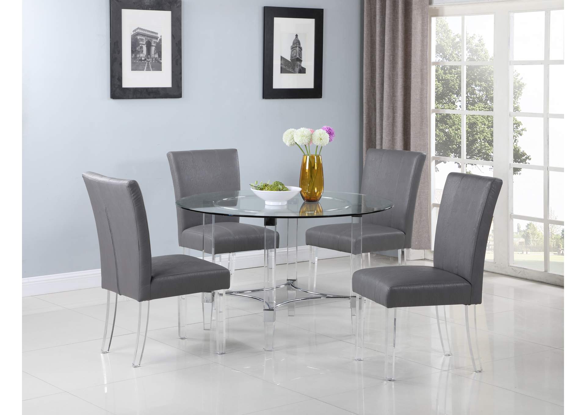 Contemporary Dining Set W Round Glass, Round Glass Kitchen Table Set