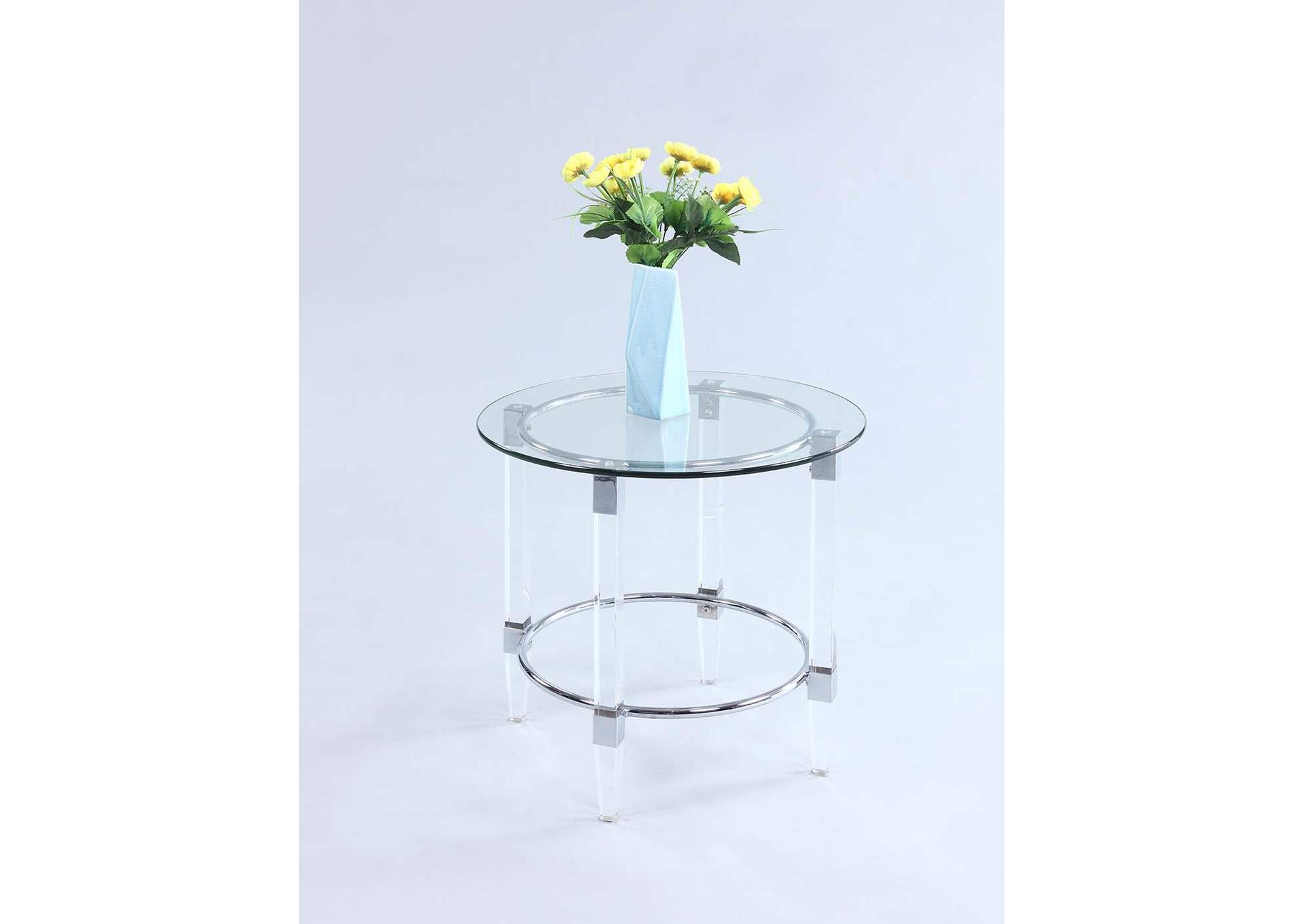 Contemporary Round Glass Top Lamp Table,Chintaly Imports