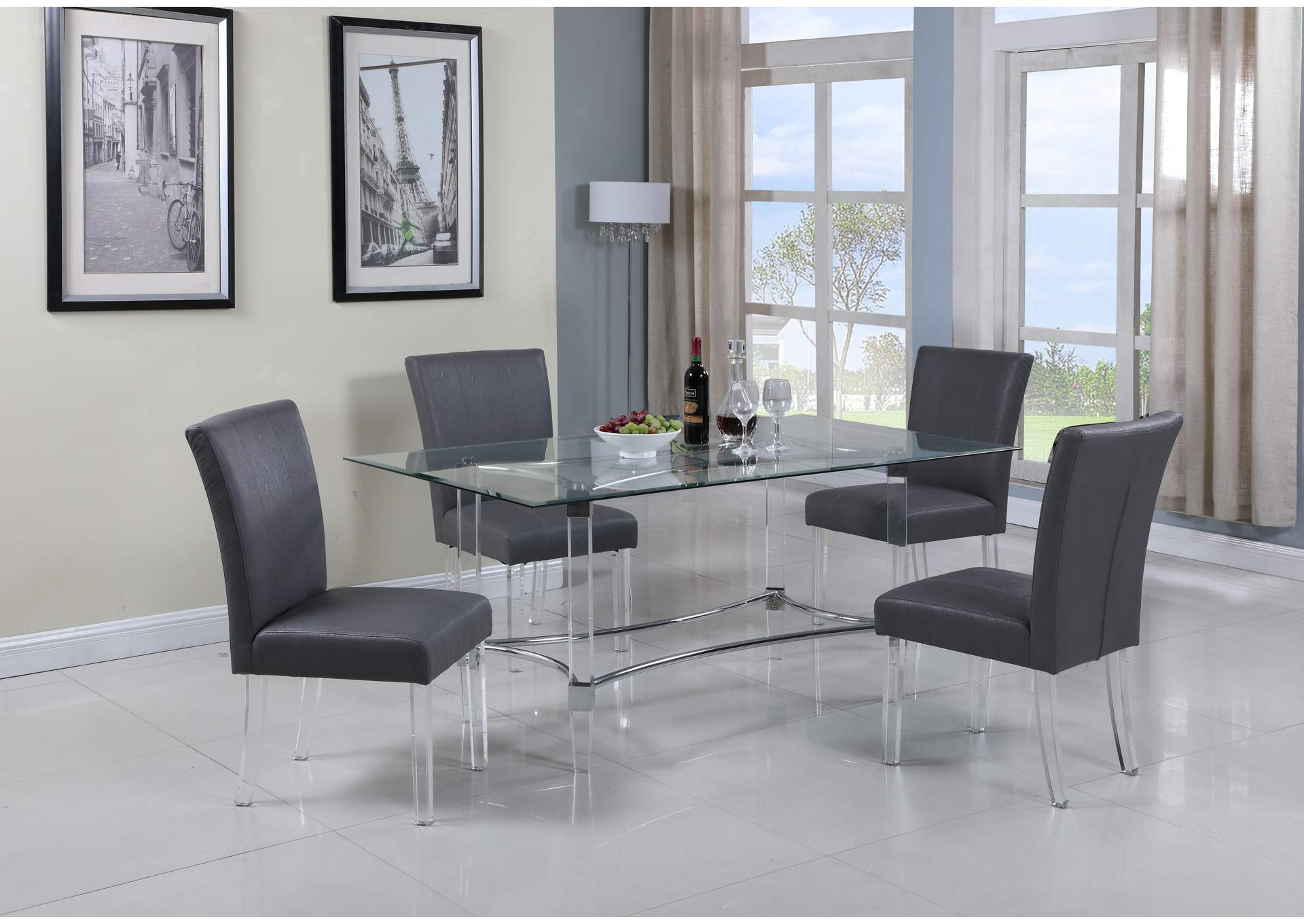Contemporary Dining Set With Rectangular Glass Dining Table & Parson Chairs,Chintaly Imports