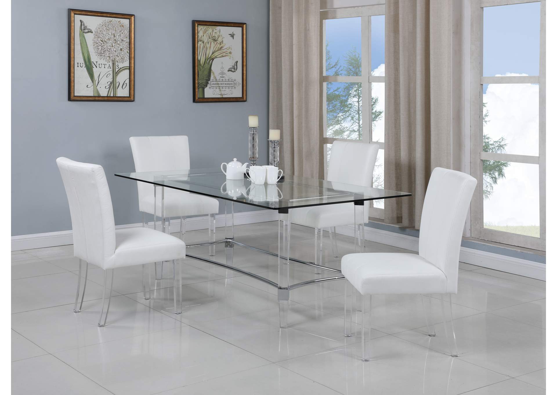 Contemporary Dining Set W Rectangular Glass Dining Table Parson Chairs Harlem Furniture