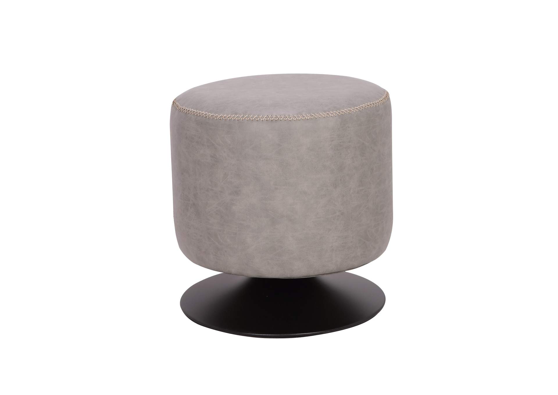 Matte Black Round Vintage Upholstered Ottoman,Chintaly Imports