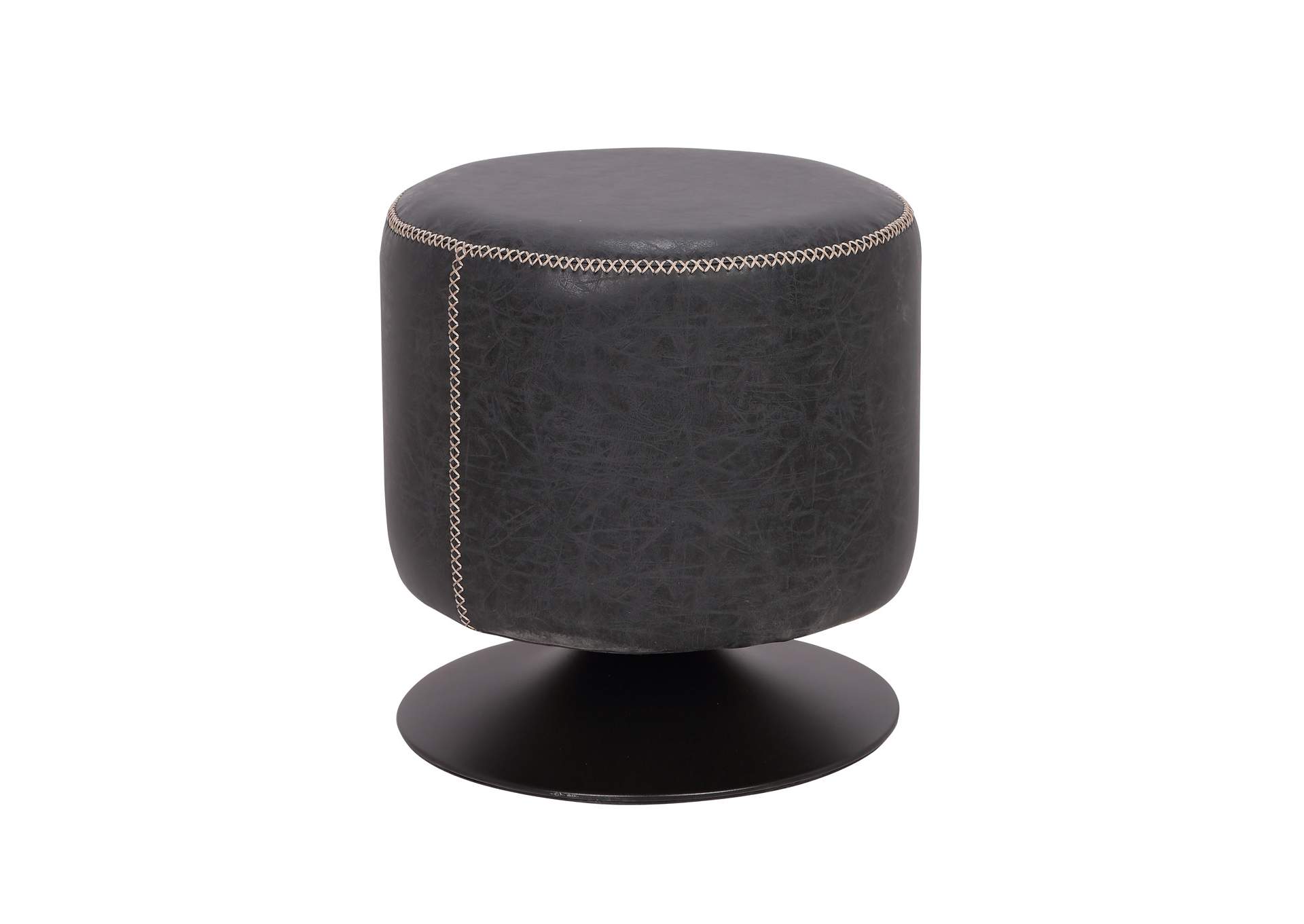Black Round Vintage Upholstered Ottoman,Chintaly Imports