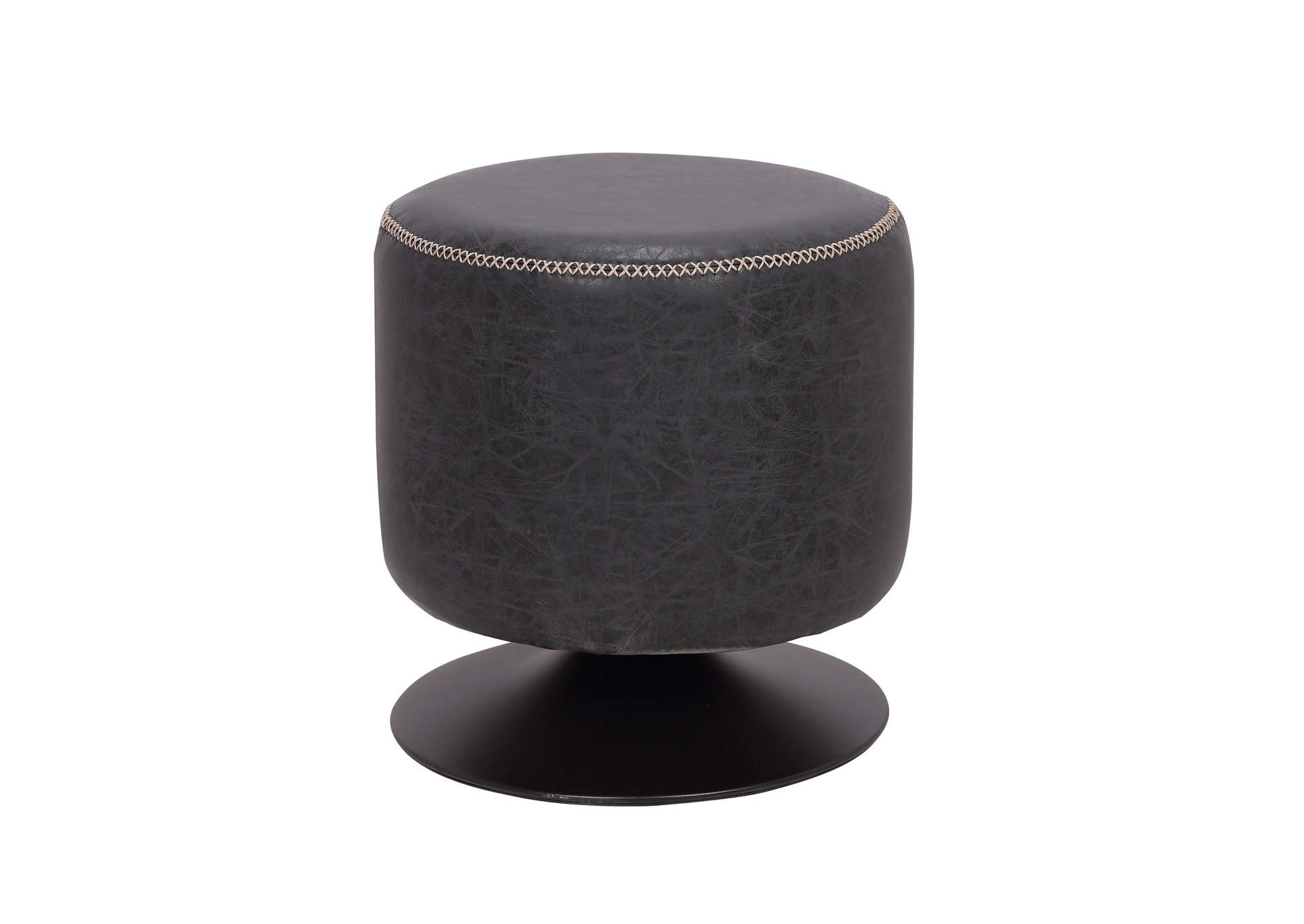 Black Round Vintage Upholstered Ottoman,Chintaly Imports