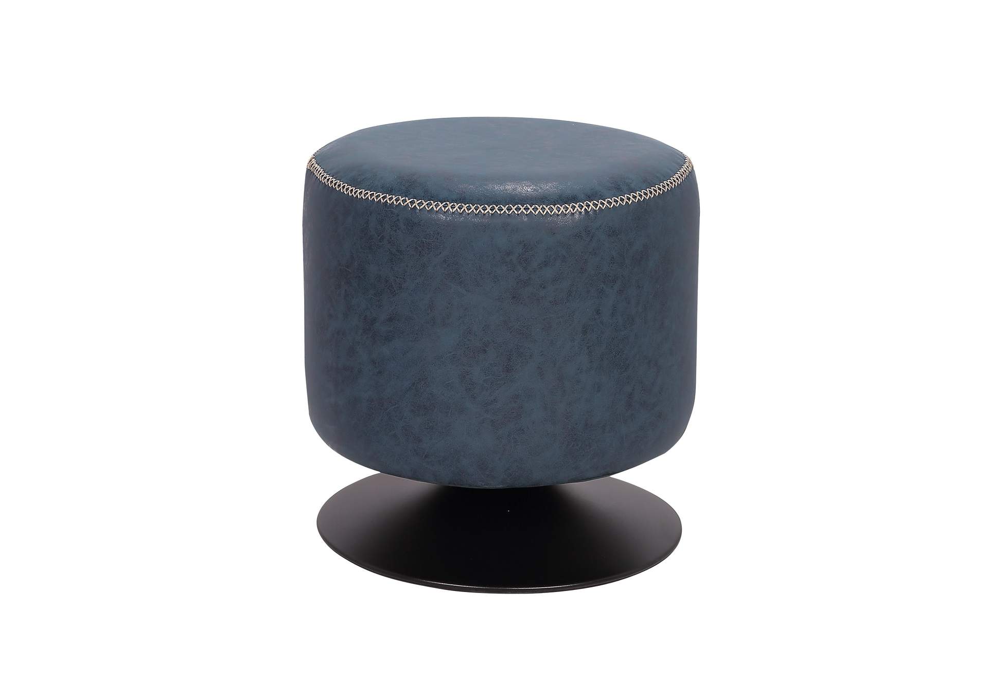 Round Vintage Upholstered Ottoman,Chintaly Imports