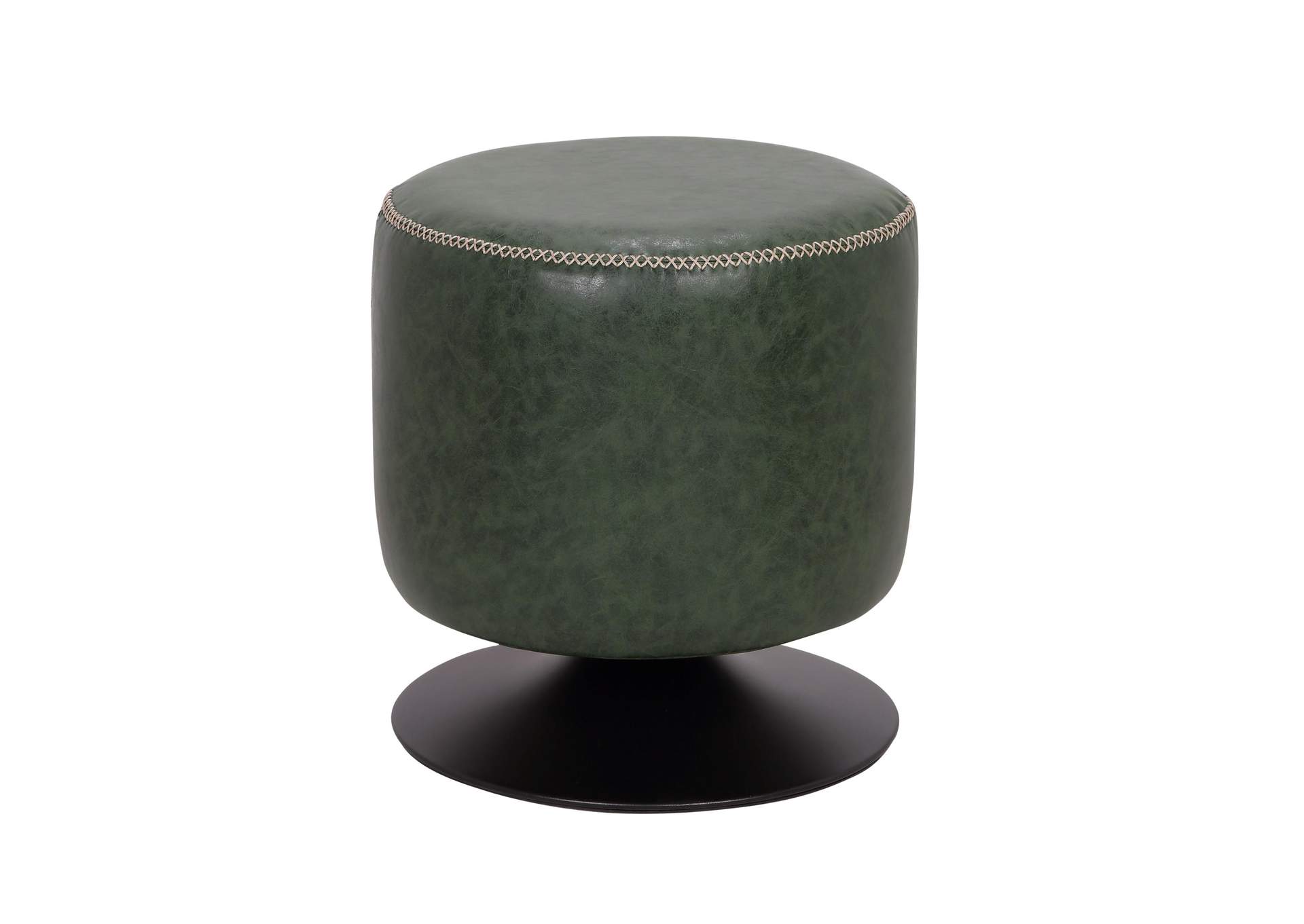 Matte Black Round Vintage Upholstered Ottoman,Chintaly Imports