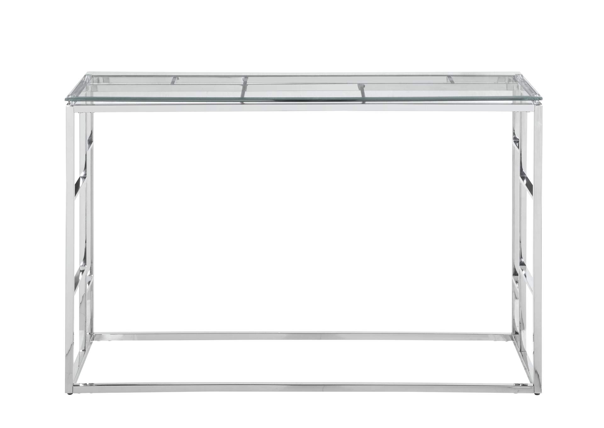 Clear & Polished Stainless Steel 15"x 47" Glass Top Sofa Table w/ Ladder Style Frame,Chintaly Imports