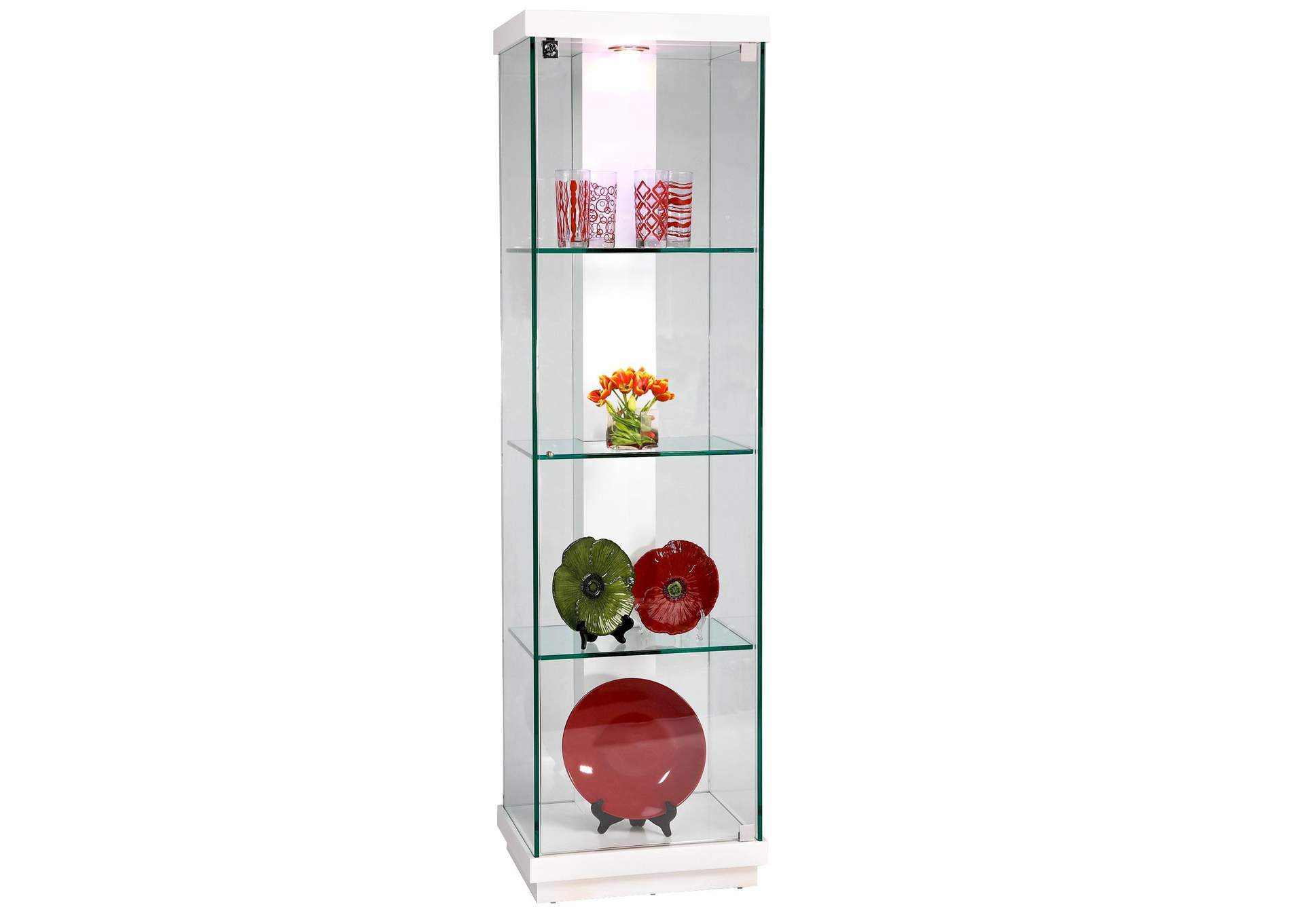 Modern Glass Curio w/ LED Light & 3 Glass Shelves,Chintaly Imports