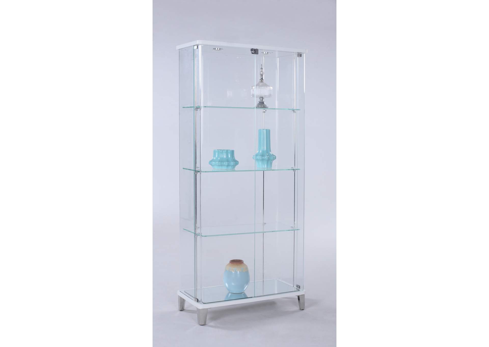 Starphire Glass Curio w/ Bent Glass Back,Chintaly Imports