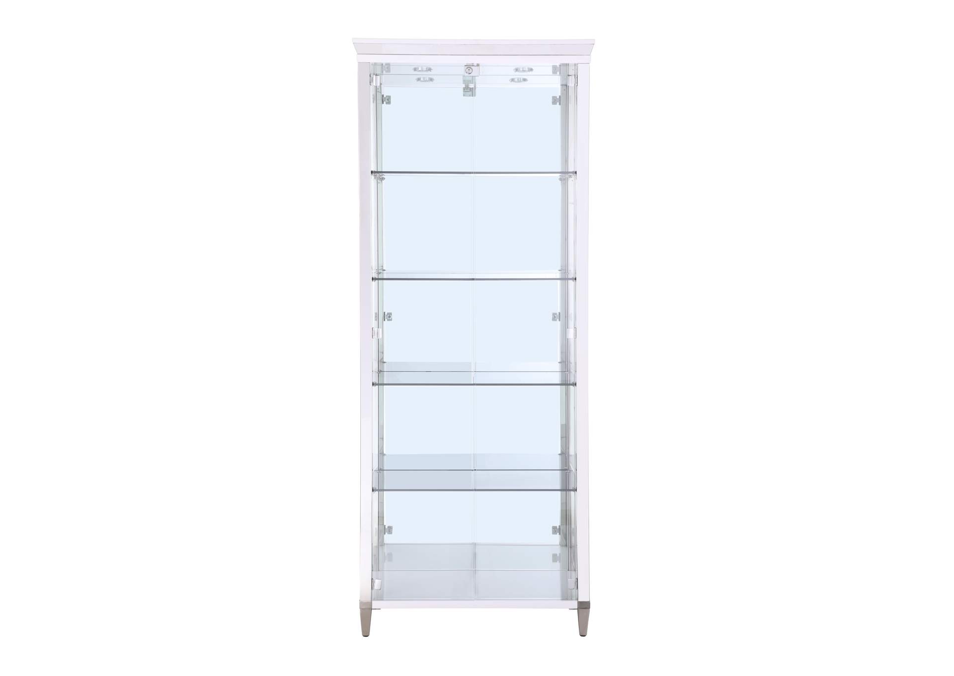 Contemporary Tempered Glass Curio With Shelves , Lighting & Locking Doors,Chintaly Imports