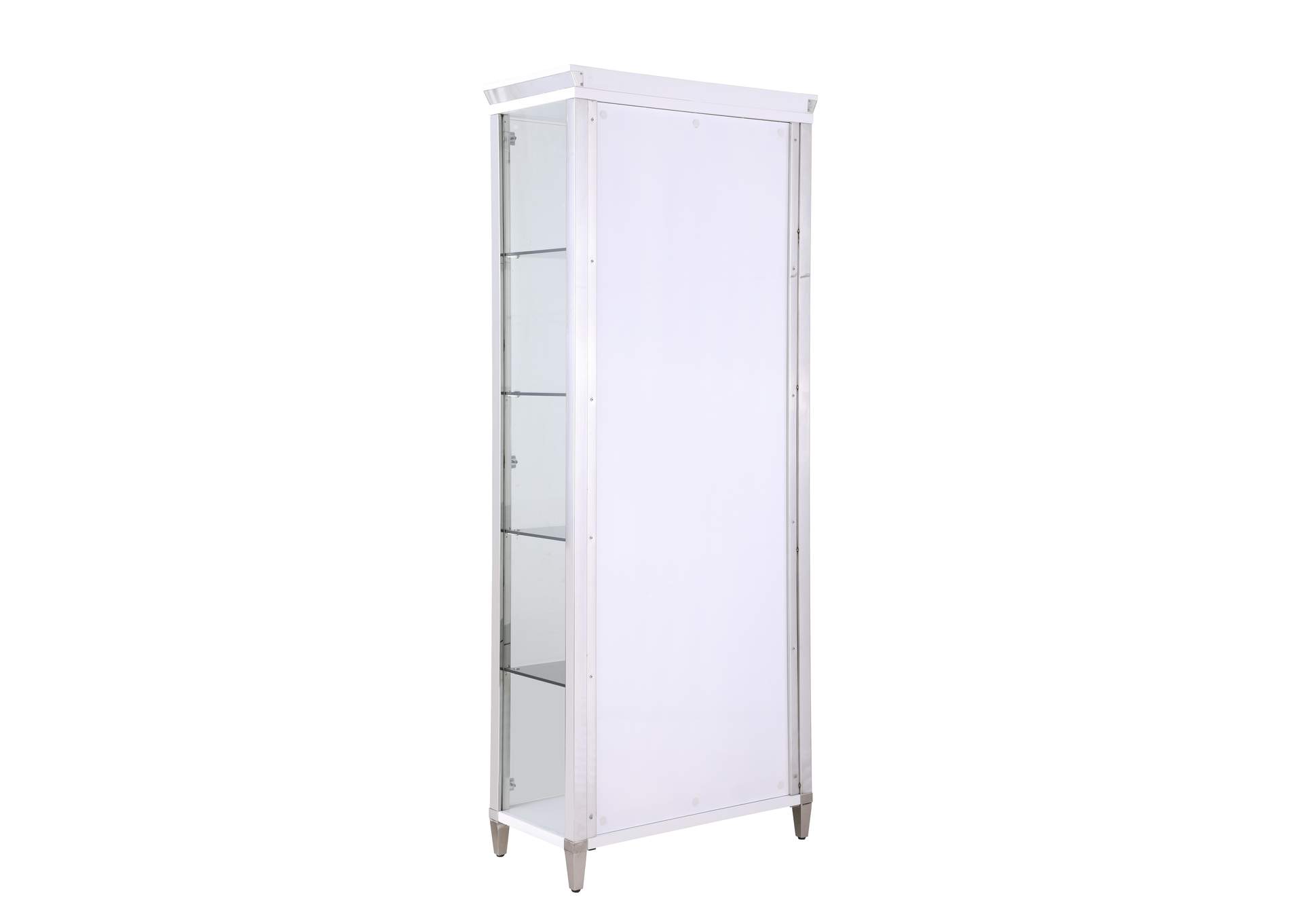 Contemporary Tempered Glass Curio With Shelves , Lighting & Locking Doors,Chintaly Imports