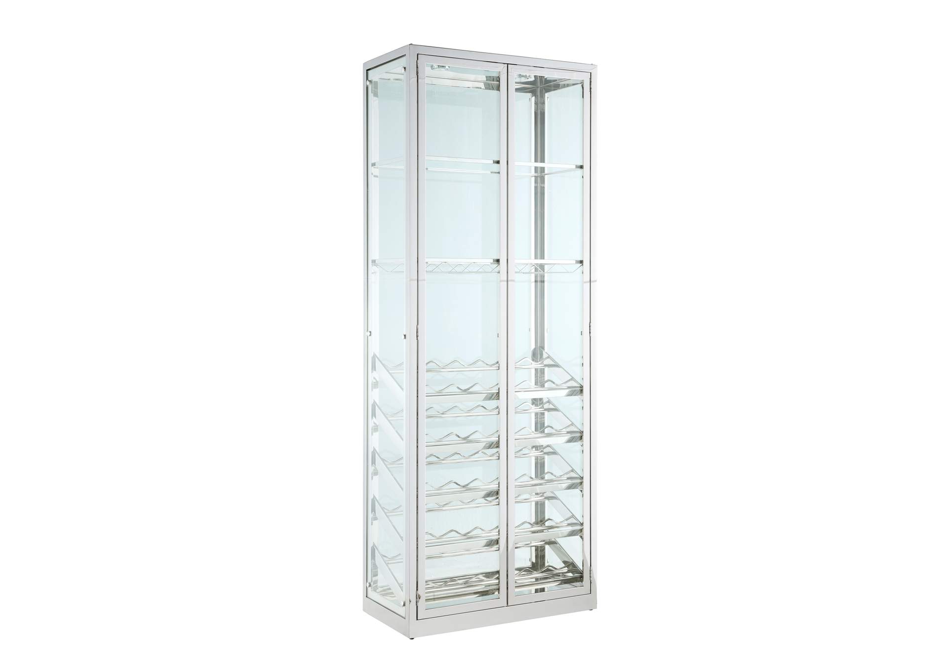 Contemporary Glass Curio With Wine & Stemware Racks,Chintaly Imports