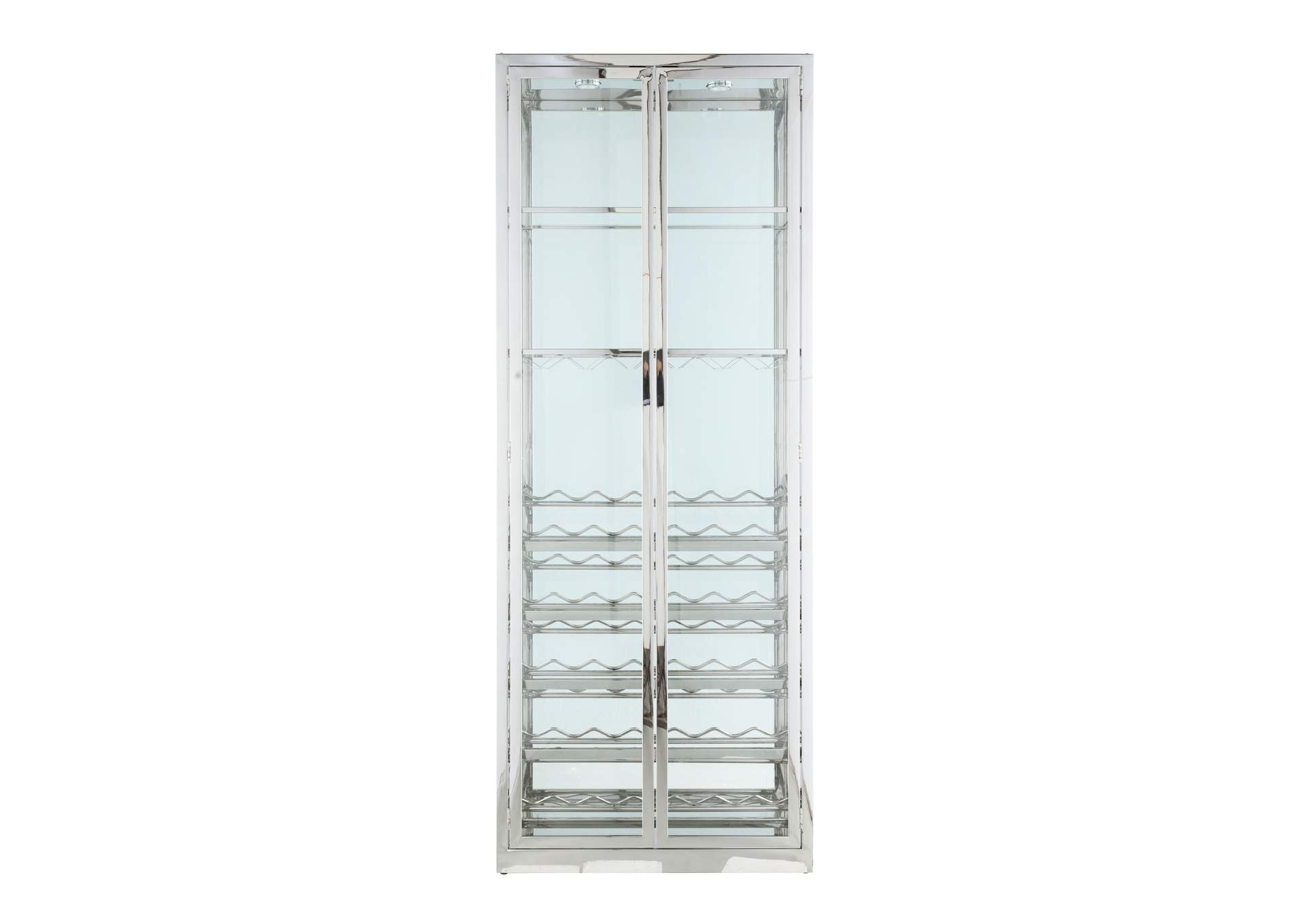 Contemporary Glass Curio With Wine & Stemware Racks,Chintaly Imports