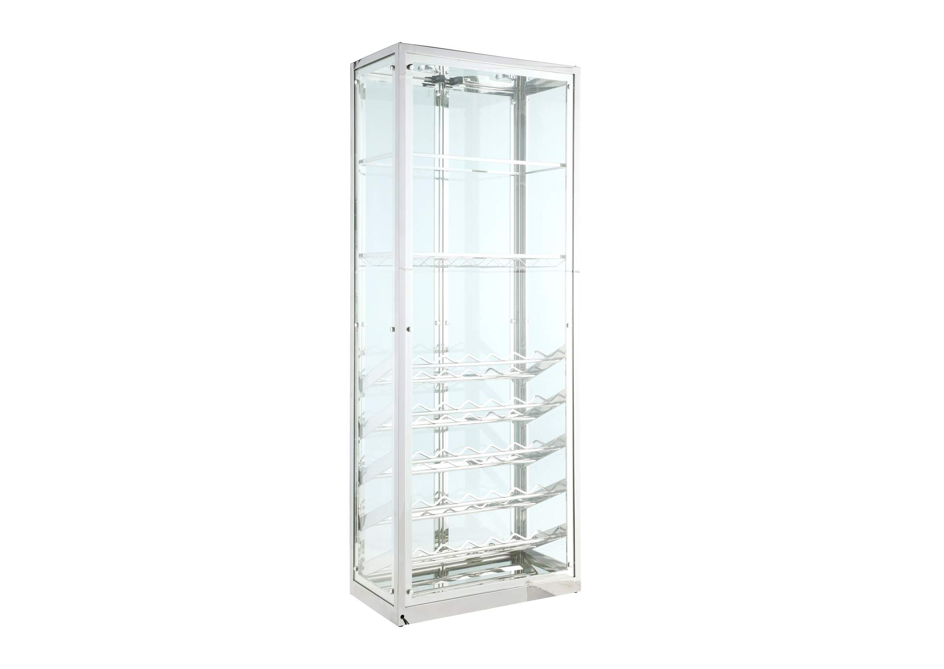 Contemporary Glass Curio With Wine & Stemware Racks,Chintaly Imports