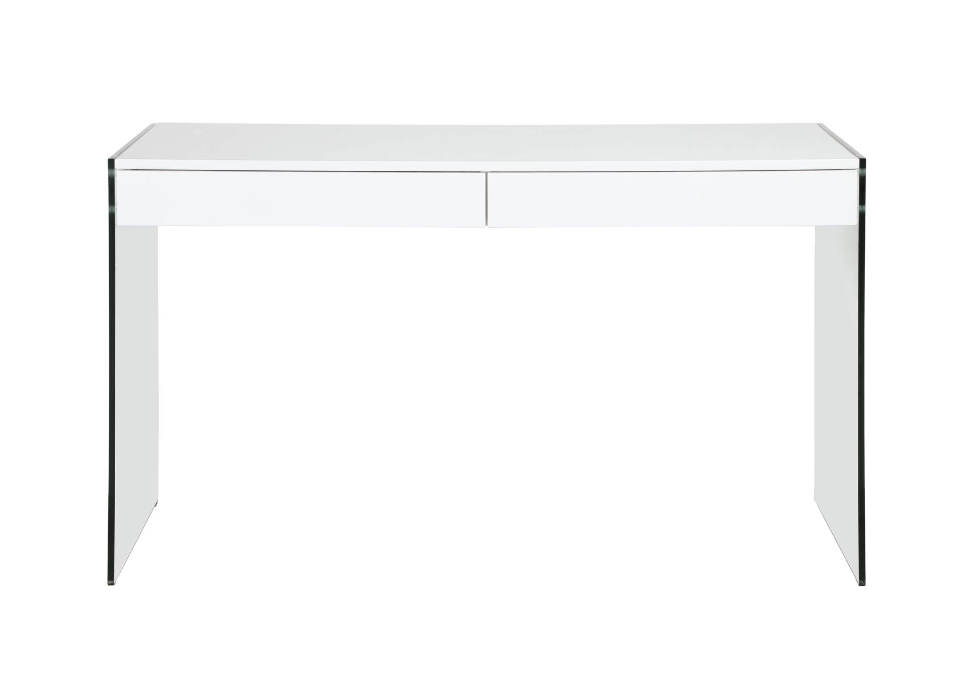 Contemporary Gloss White & Glass Desk,Chintaly Imports