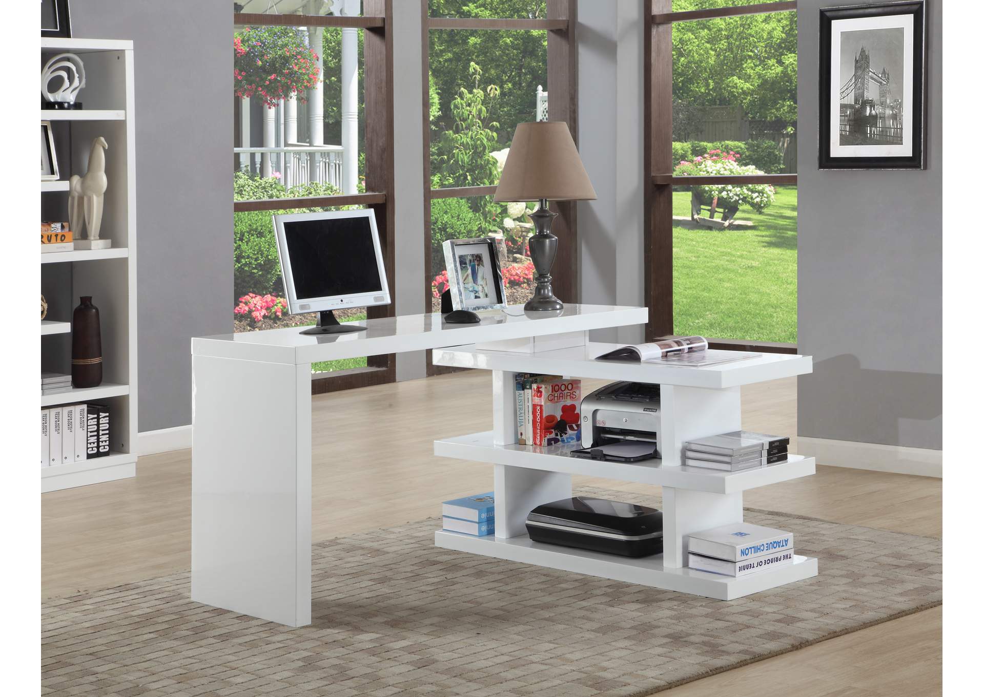 Motion Home Office Desk w/ Shelves,Chintaly Imports