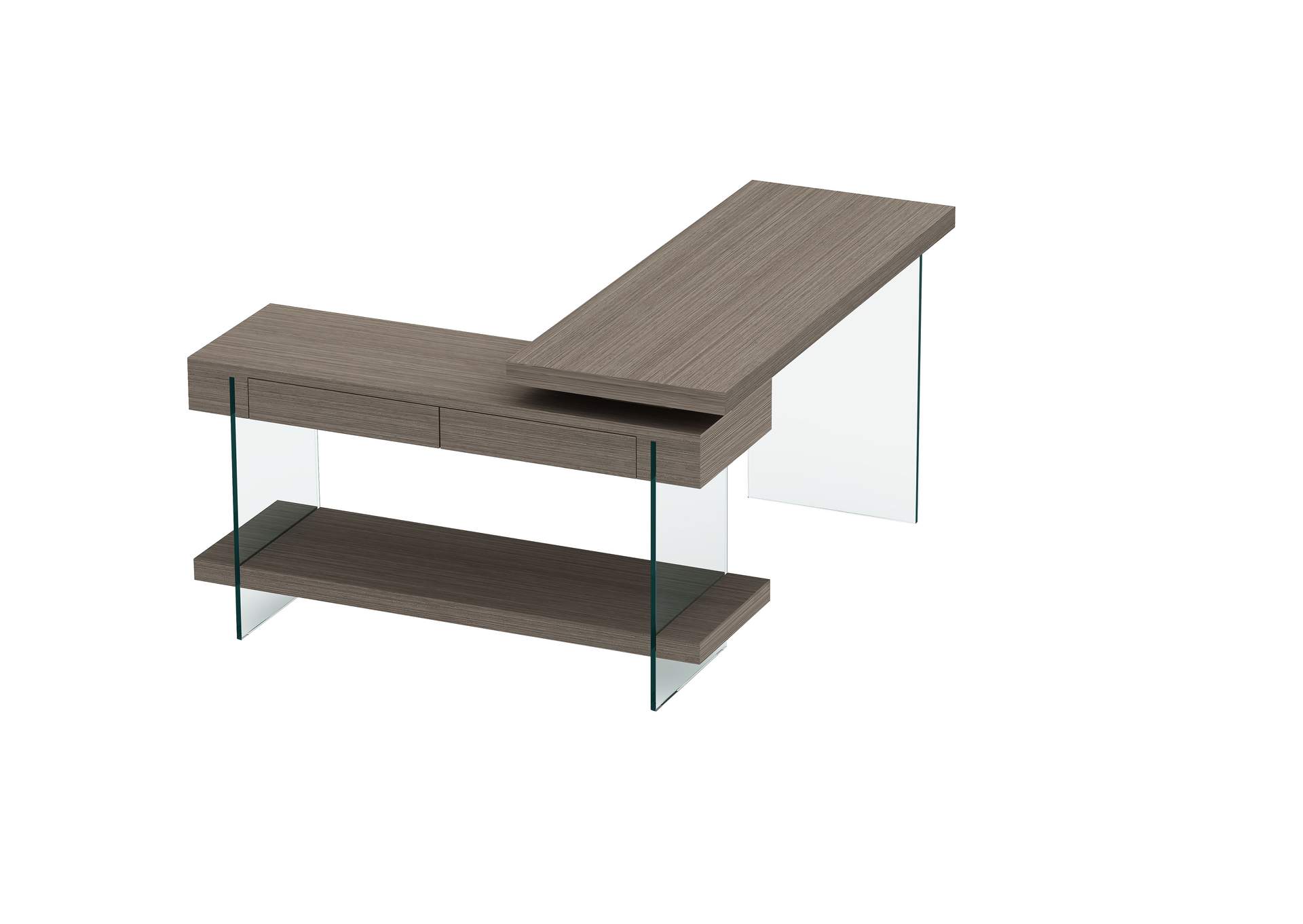 Modern Rotatable Glass & Wooden Desk w/ Drawers & Shelf,Chintaly Imports