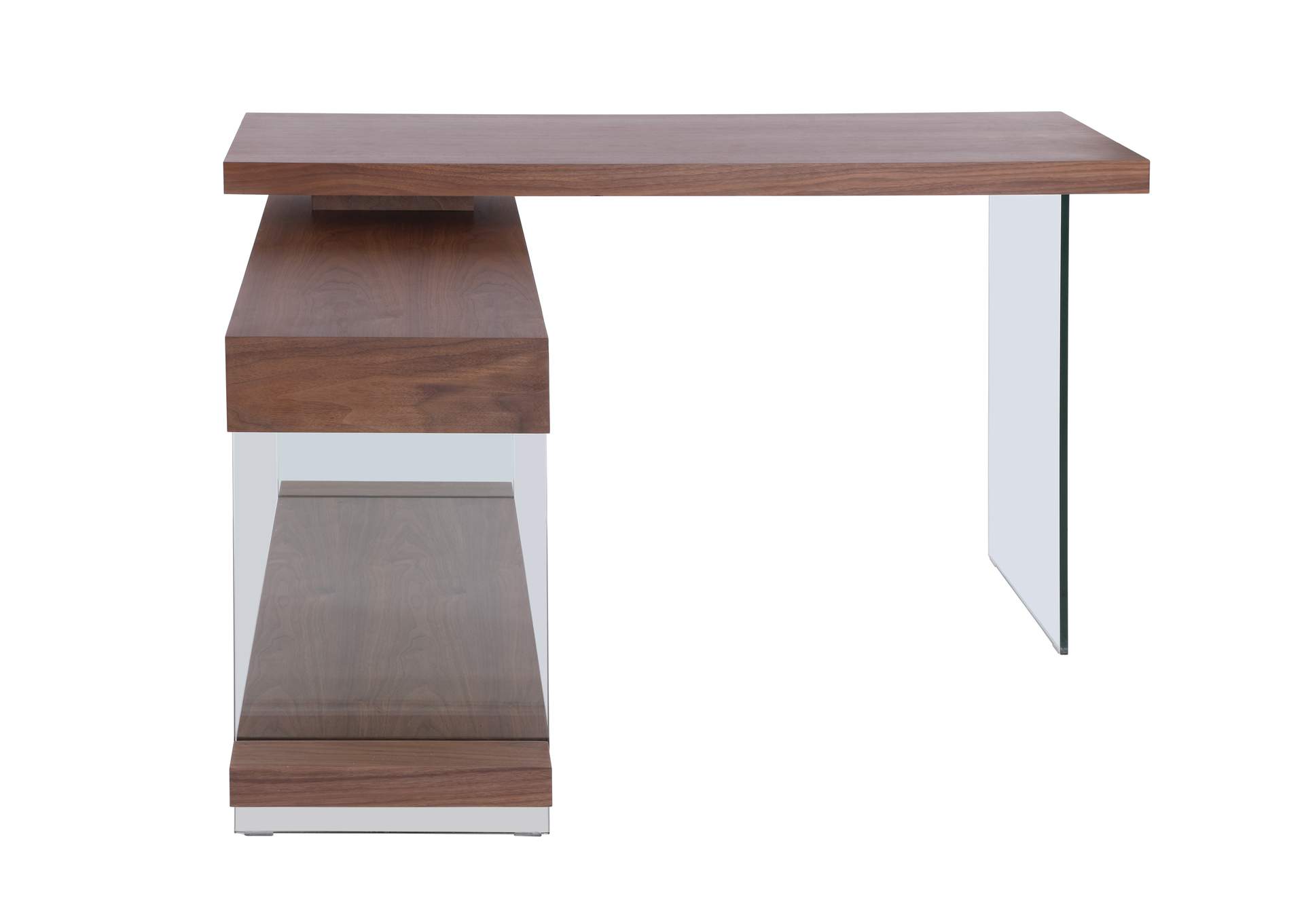 Modern Rotatable Glass & Wooden Desk w/ Drawers & Shelf,Chintaly Imports