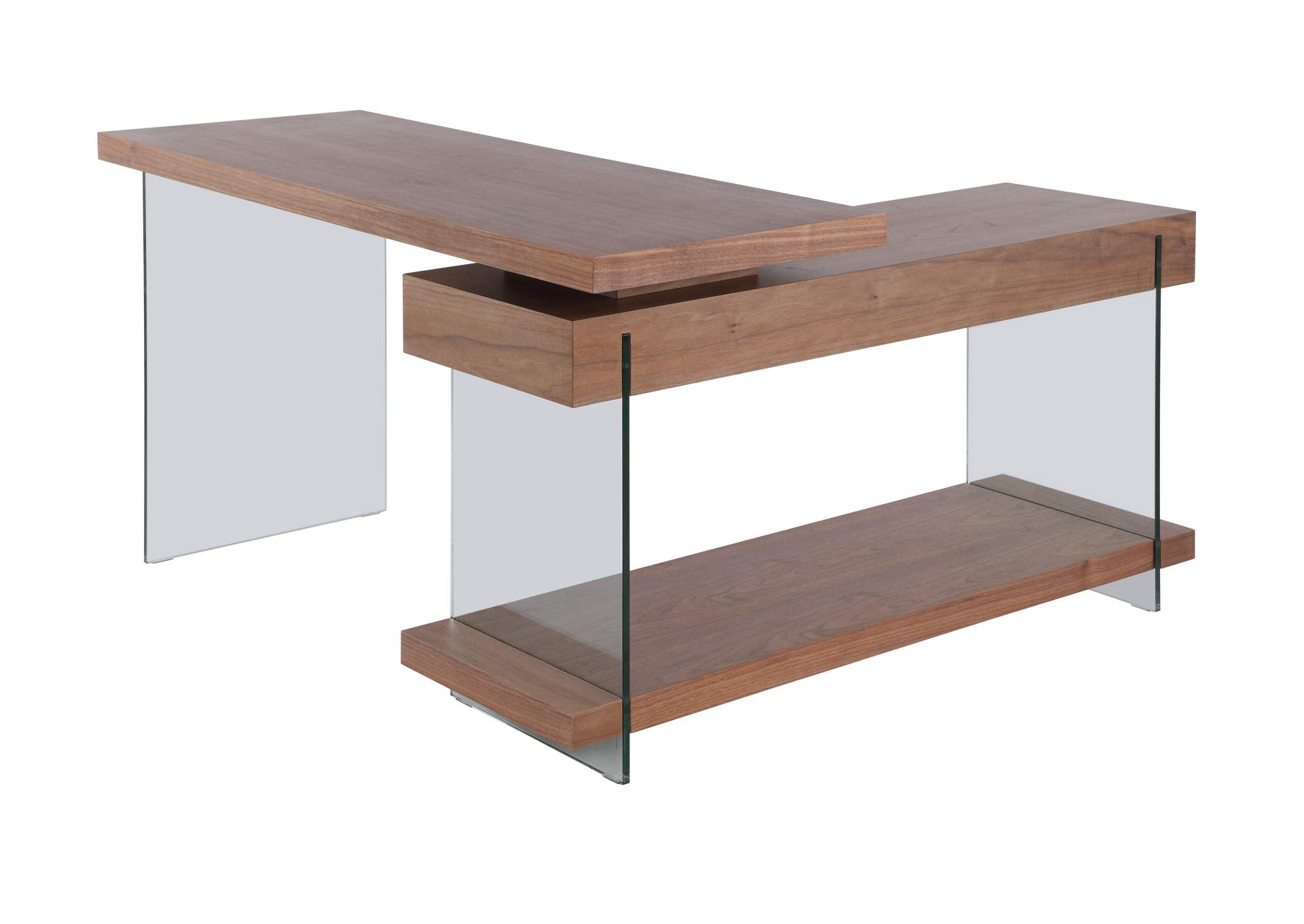 Modern Rotatable Glass & Wooden Desk w/ Drawers & Shelf,Chintaly Imports