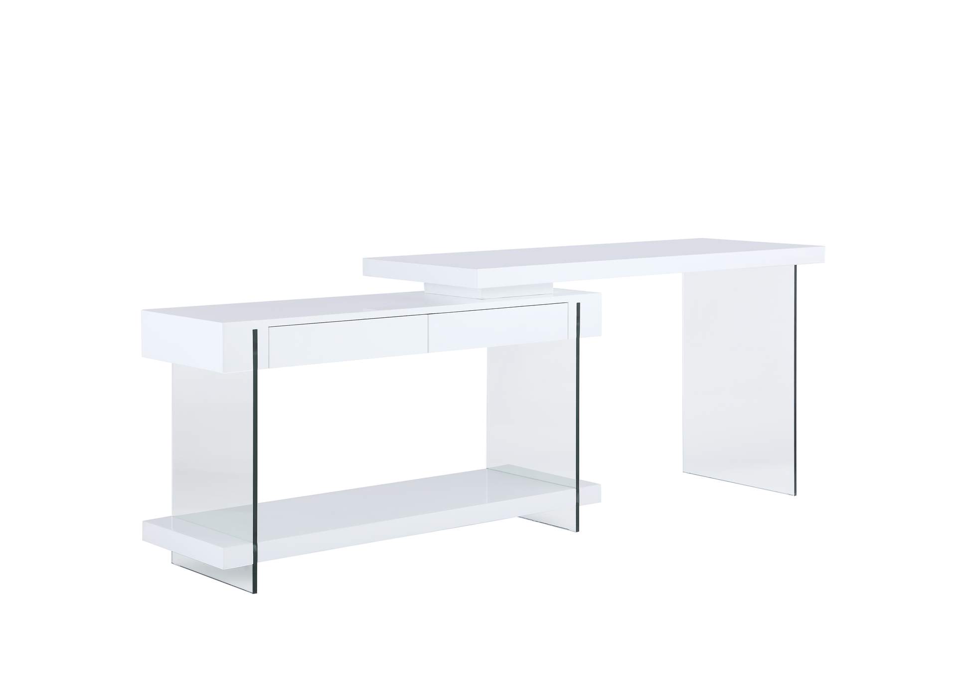 Modern Rotatable Glass & Wooden Desk w/ Drawers & Shelf,Chintaly Imports