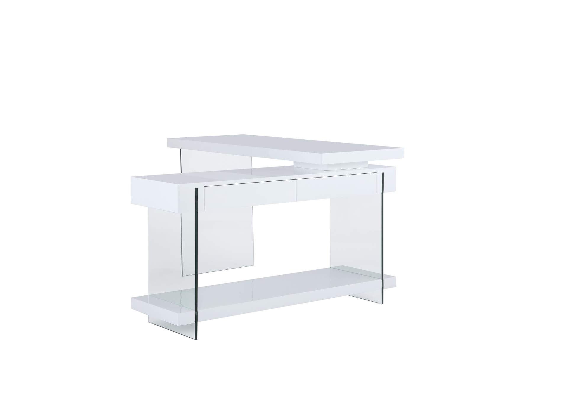 Modern Rotatable Glass & Wooden Desk w/ Drawers & Shelf,Chintaly Imports