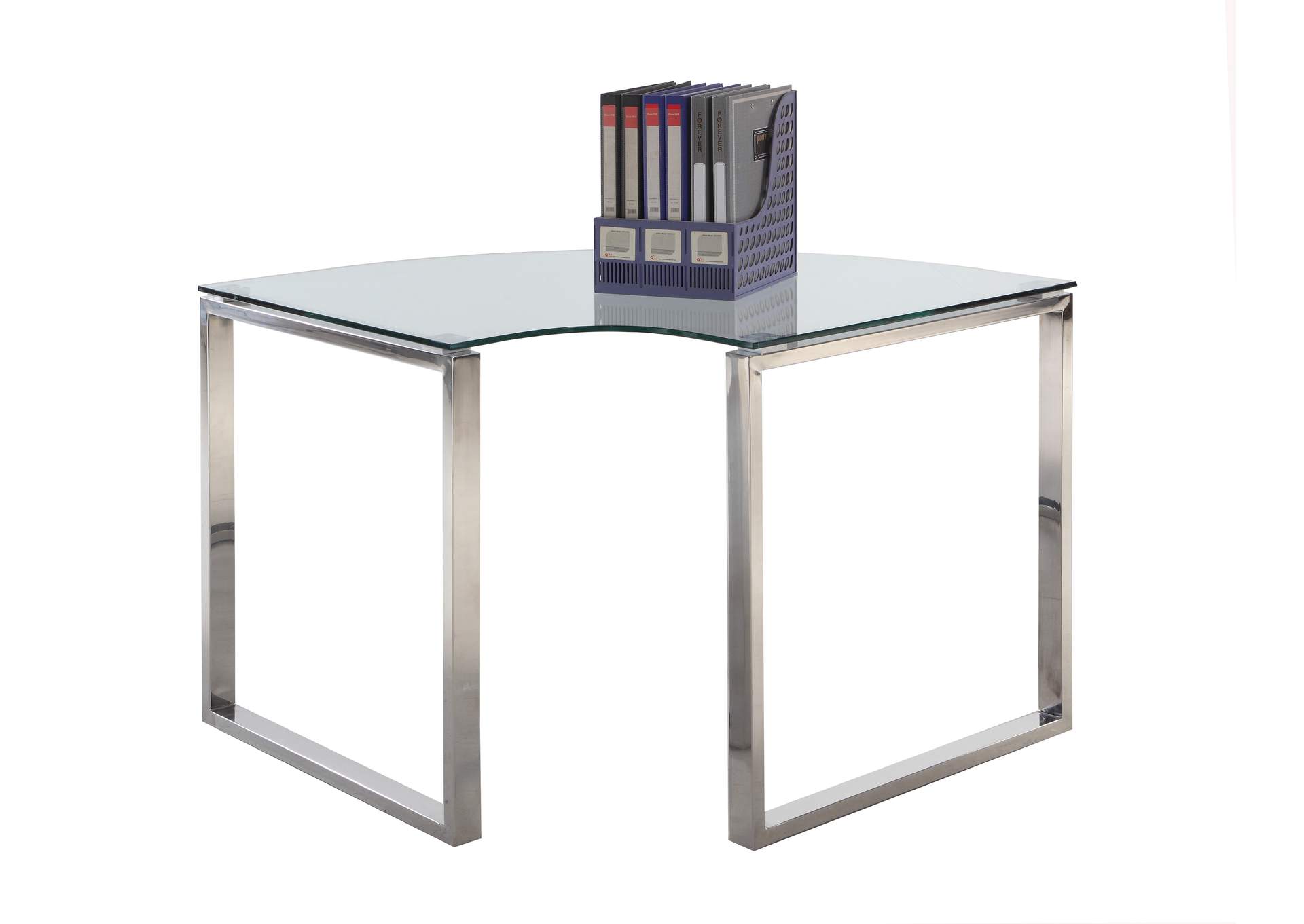 Contemporary Corner Desk w/ Glass Top,Chintaly Imports