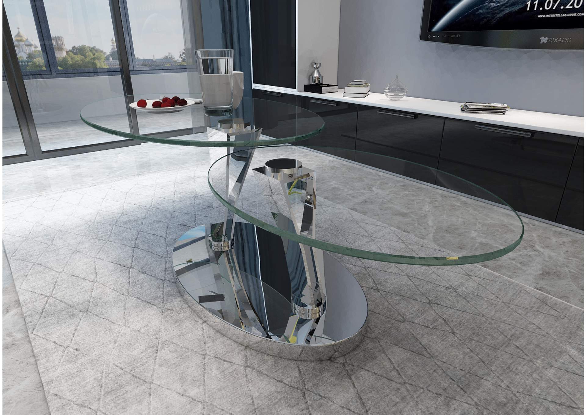 Contemporary Dual Glass Top Motion Cocktail Table,Chintaly Imports
