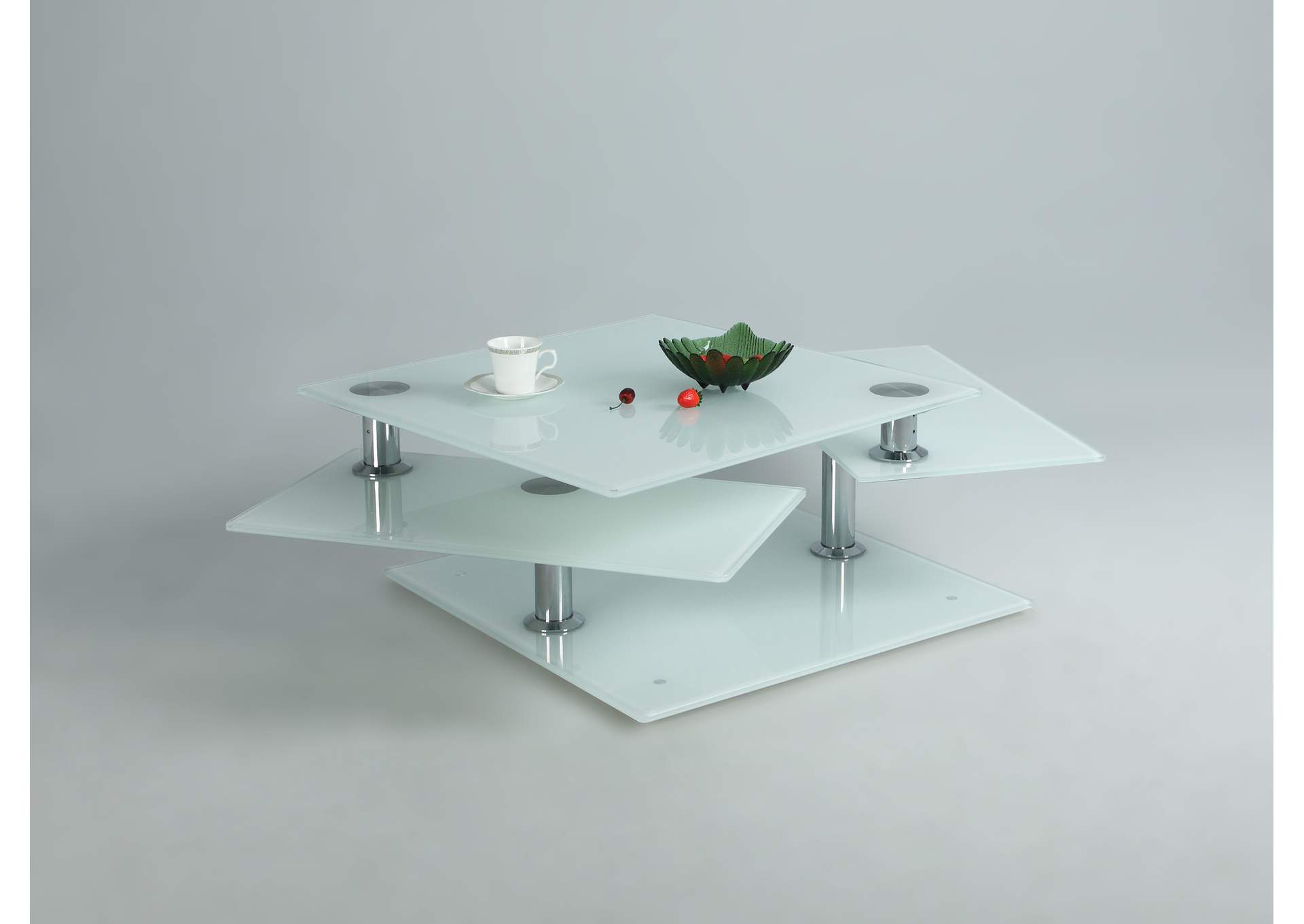Contemporary Multi-Top Motion White Glass Cocktail Table,Chintaly Imports