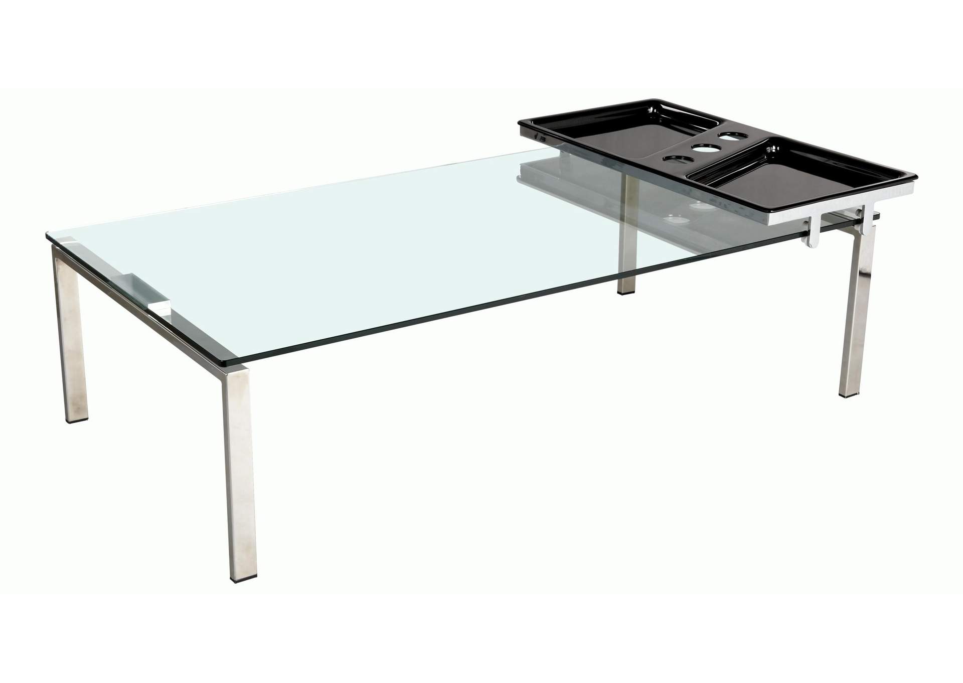 Contemporary 30"x 55" Glass Top Cocktail Table w/ Acrylic Motion Tray,Chintaly Imports